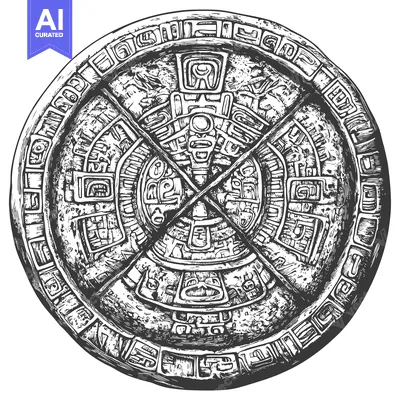 Aset premium populer: Hand-Drawn Illustration of the Aztec Calendar Stone