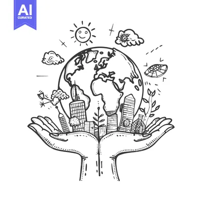 Popular premium asset: Hand-Drawn Illustration of the Earth Held in Two Hands with Surroundin