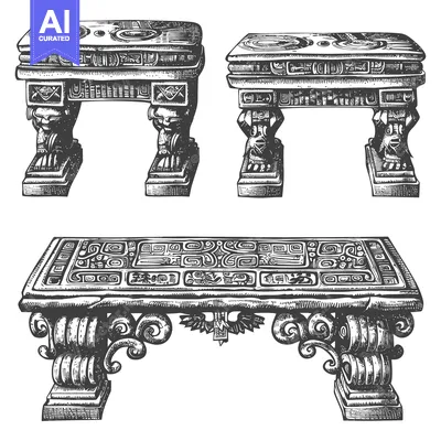 Premium design asset: Hand-Drawn Illustration of Three Ancient Stone Tables