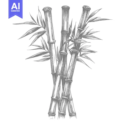 Aset premium populer: Hand-drawn Illustration of Three Bamboo Stalks with Leaves