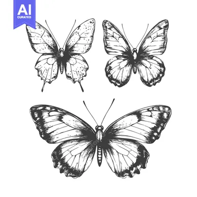 Premium design asset: Hand-Drawn Illustration of Three Butterflies with Detailed Wing Patter