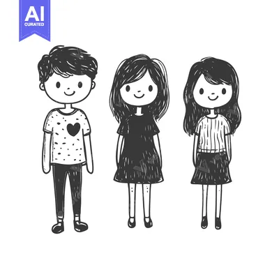 Popular premium asset: Hand-drawn illustration of three cartoon children with happy expressio