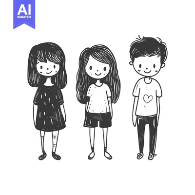Aset premium populer: Hand-drawn illustration of three children standing together