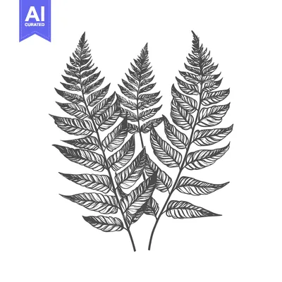 Aset desain premium: Hand-Drawn Illustration of Three Detailed Fern Fronds