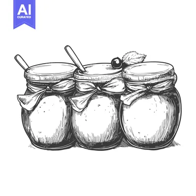 Popular premium asset: Hand-Drawn Illustration of Three Glass Jars with Spoons and Berries