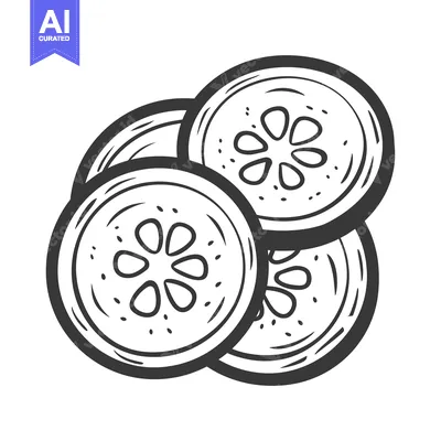 Premium design asset: Hand-Drawn Illustration of Three Sliced Cucumber Rounds