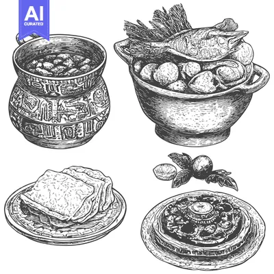 Aset premium populer: Hand-Drawn Illustration of Traditional Mayan Food