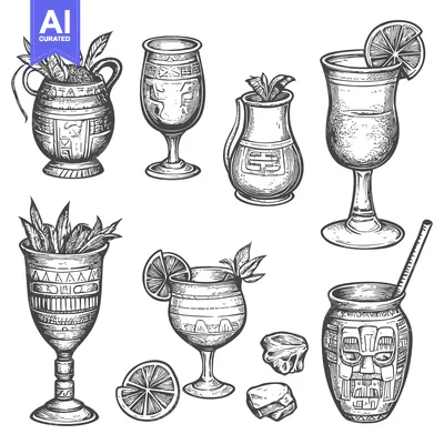 Aset desain premium: Hand-Drawn Illustration of Traditional South American Drinking Vessels