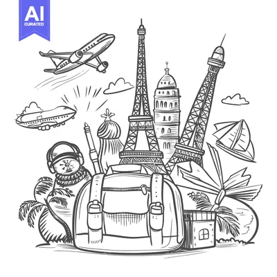 Popular premium asset: Hand-Drawn Illustration of Travel Bag and Landmarks