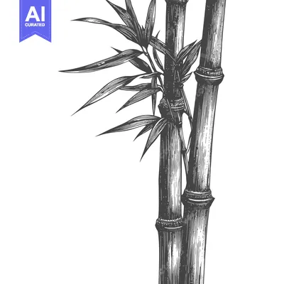 Aset premium populer: Hand-Drawn Illustration of Two Bamboo Stalks with Leaves