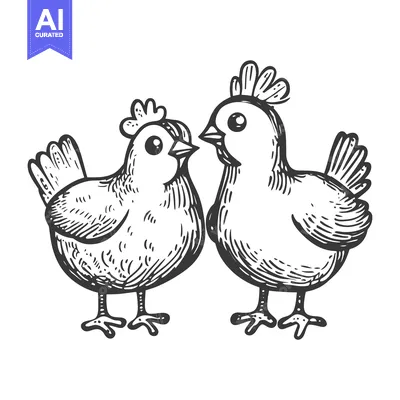 Aset desain premium: Hand-drawn illustration of two chickens facing each other