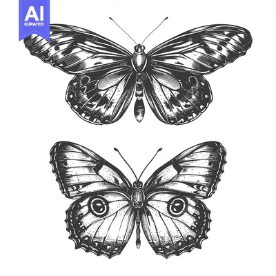 Aset desain premium: Hand-Drawn Illustration of Two Detailed Butterflies