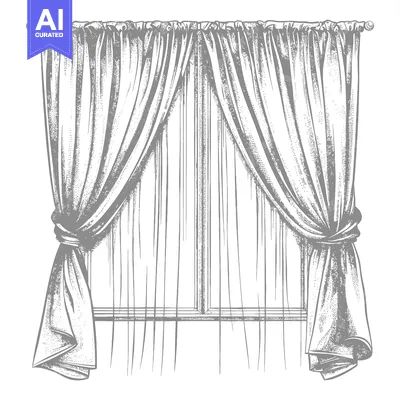 Premium design asset: Hand-Drawn Illustration of Two Draped Curtains and a Window