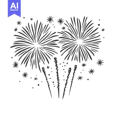 Aset desain premium: Hand-drawn illustration of two fireworks exploding in the night sky