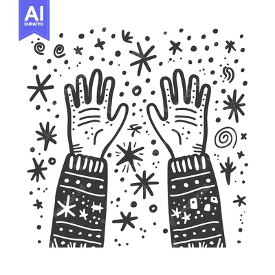 Aset desain premium: Hand Drawn Illustration of Two Hands Reaching Up to Catch Falling Star