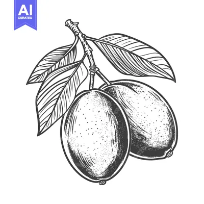 Hand-Drawn Illustration of Two Olives on a Branch with Leaves