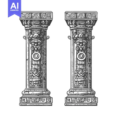 Popular premium asset: Hand-drawn Illustration of Two Ornate Pillars with Detailed Carvings