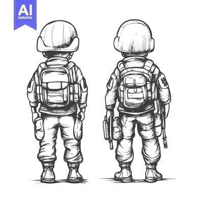 Aset premium populer: Hand-drawn illustration of two soldiers in full gear