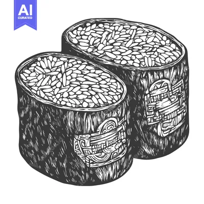 Premium design asset: Hand-Drawn Illustration of Two Sushi Rolls Filled with Rice
