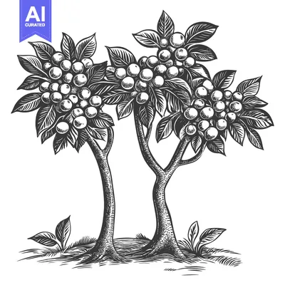 Aset premium populer: Hand-drawn Illustration of Two Trees with Berries and Leaves