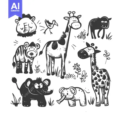 Aset desain premium: Hand-drawn illustration of various African animals