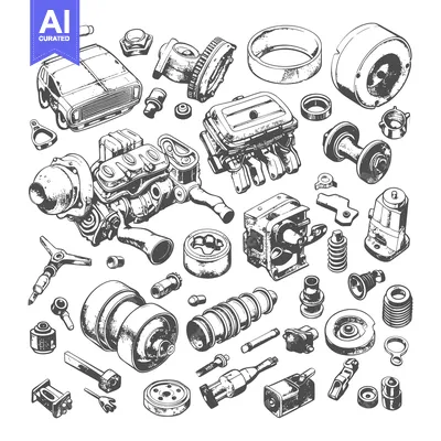 Hand-Drawn Illustration of Various Automobile Parts