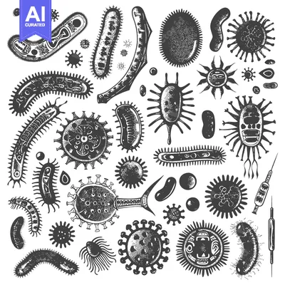Aset premium populer: Hand Drawn Illustration of Various Bacteria and Viruses