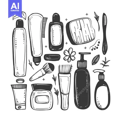 Hand-Drawn Illustration of Various Beauty and Skincare Products
