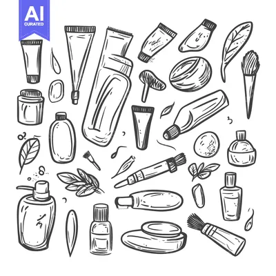 Aset premium populer: Hand-Drawn Illustration of Various Cosmetic and Beauty Products