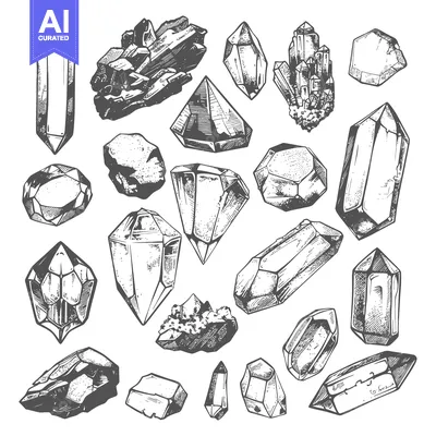 Hand-Drawn Illustration of Various Crystalline Structures