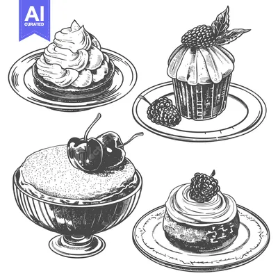 Aset desain premium: Hand-Drawn Illustration of Various Desserts