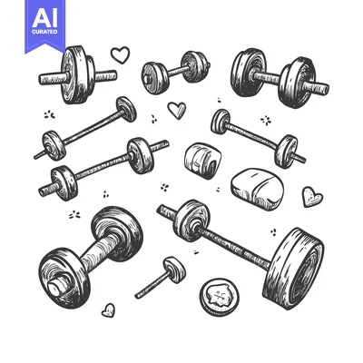 Aset premium populer: Hand-drawn Illustration of Various Dumbbells and Barbells