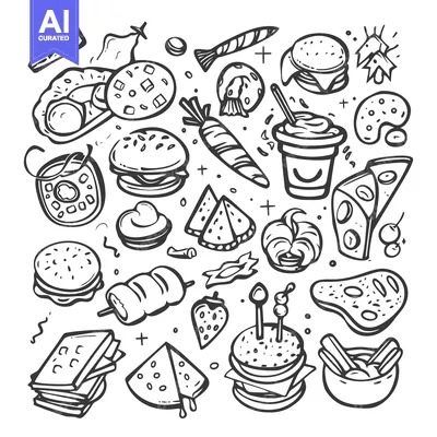 Aset desain premium: Hand-Drawn Illustration of Various Food Items