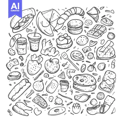 Premium design asset: Hand-Drawn Illustration of Various Food Items
