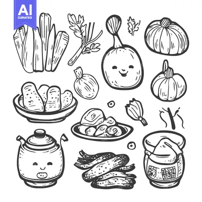 Popular premium asset: Hand-drawn Illustration of Various Food Items and Ingredients