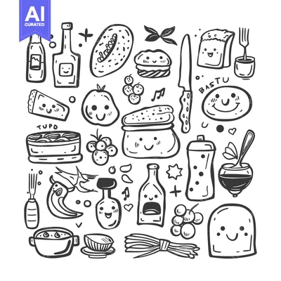 Popular premium asset: Hand-Drawn Illustration of Various Food Items with Cartoon Faces