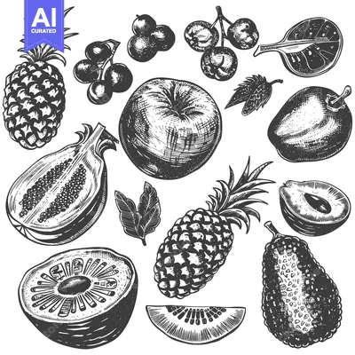 Aset desain premium: Hand-drawn Illustration of Various Fruits and Berries
