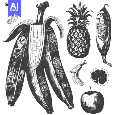 Premium design asset: Hand-drawn illustration of various fruits with tribal designs