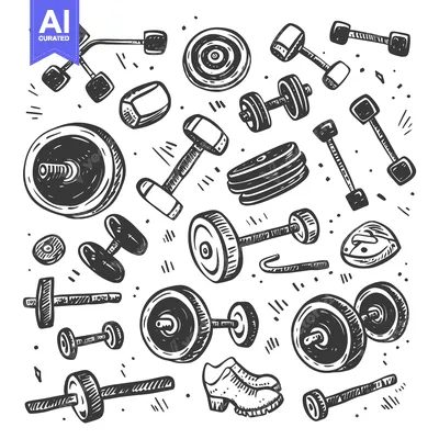 Premium design asset: Hand-drawn Illustration of Various Gym Equipment