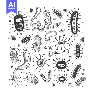 Aset premium populer: Hand-drawn illustration of various microscopic organisms