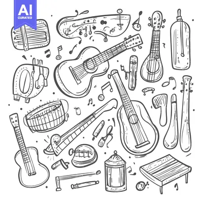 Premium design asset: Hand-Drawn Illustration of Various Musical Instruments