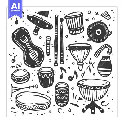 Aset premium populer: Hand-drawn illustration of various musical instruments