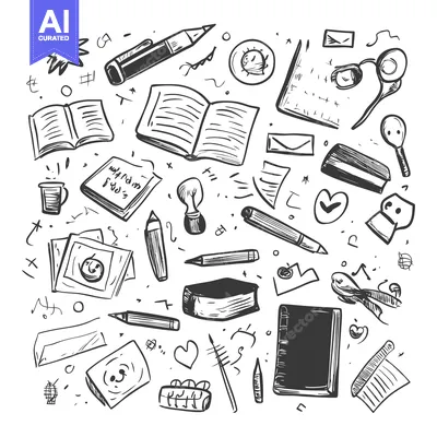 Aset premium populer: Hand-Drawn Illustration of Various School and Office Supplies
