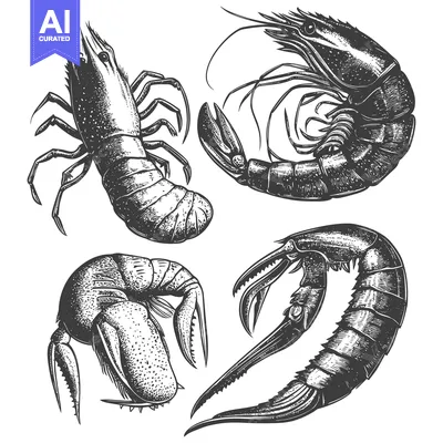 Aset desain premium: Hand-Drawn Illustration of Various Shrimp Species