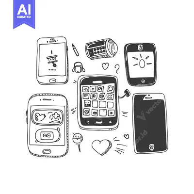 Aset premium populer: Hand-Drawn Illustration of Various Smartphones with Doodles