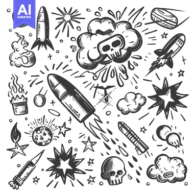 Popular premium asset: Hand-drawn illustration of various space and explosion-related objects