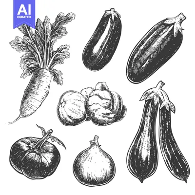 Aset desain premium: Hand-Drawn Illustration of Various Vegetables and Fruits