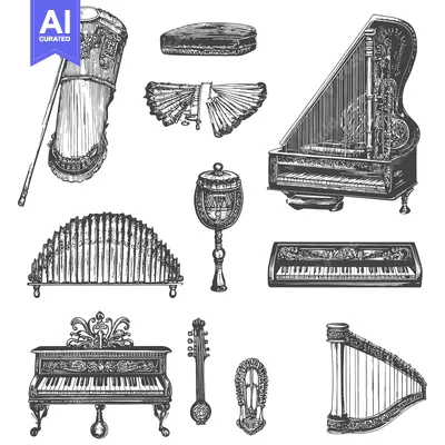Popular premium asset: Hand-Drawn Illustration of Various Vintage Musical Instruments