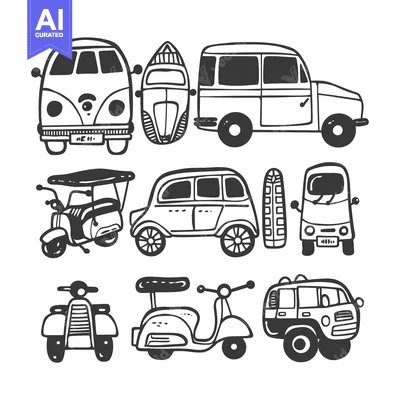 Popular premium asset: Hand-Drawn Illustration of Various Vintage Vehicles and Surfboards
