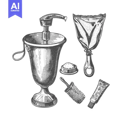 Premium design asset: Hand-Drawn Illustration of Vintage Bathroom Accessories